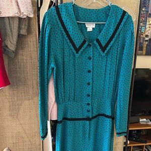 MOMENTO’S Vintage Teal Polka Dot Dress